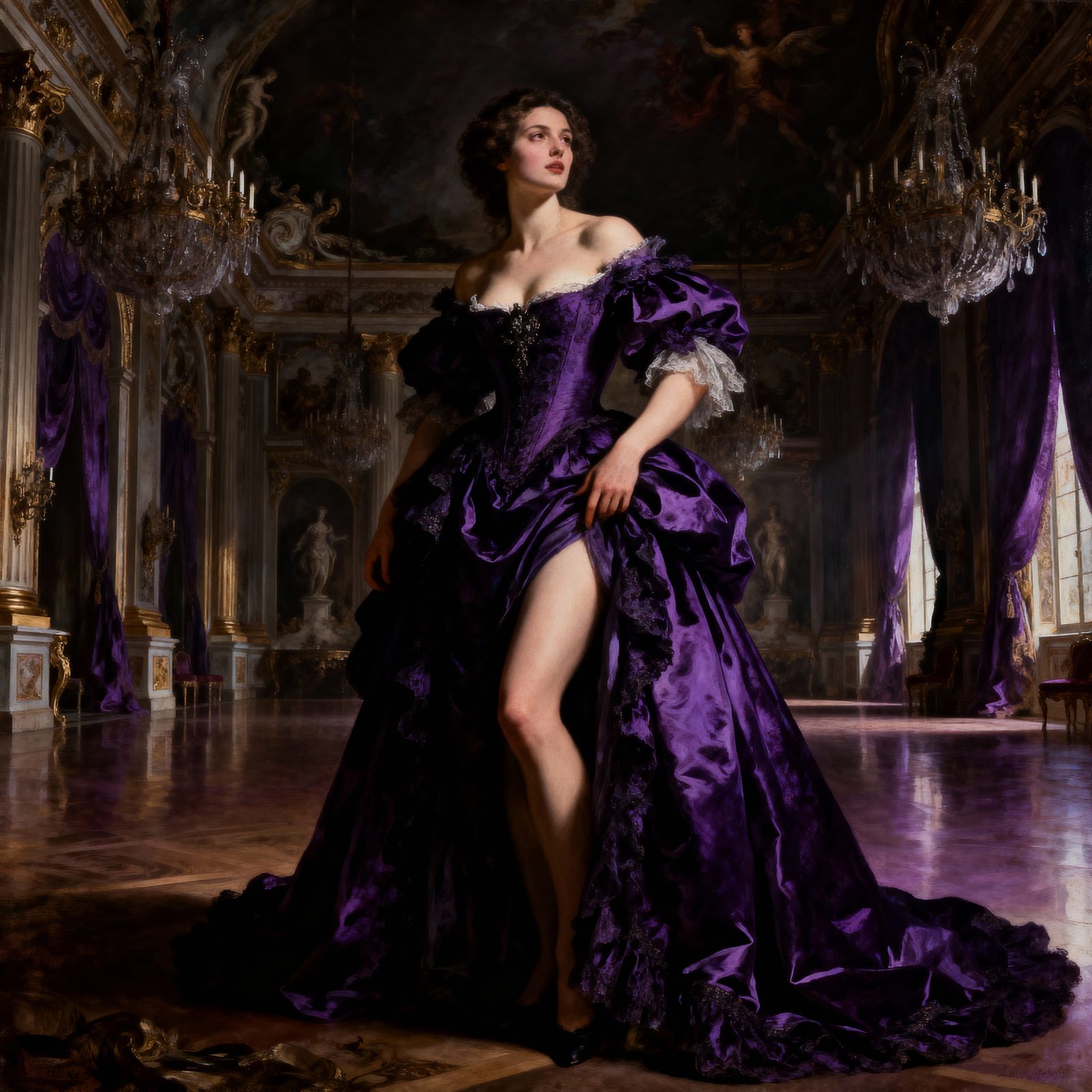 Baroque Woman in Opulent Ballroom