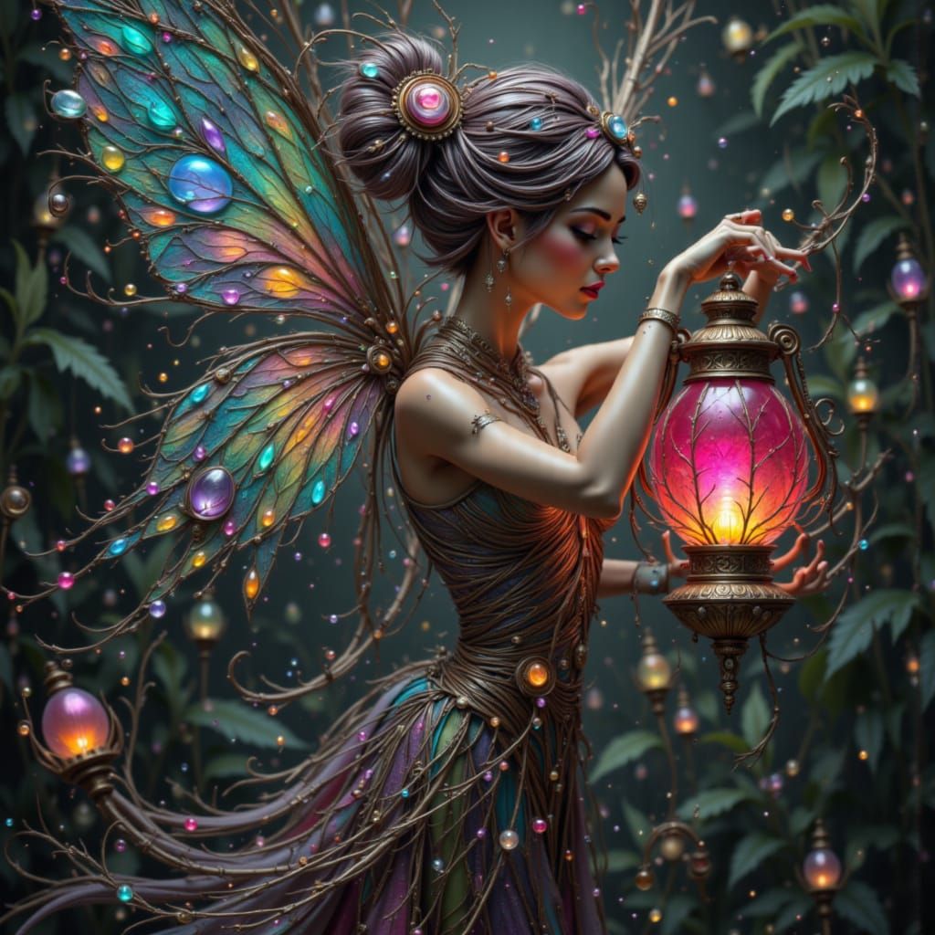 Wired Fairy with Ruby Lantern: Fantasy Concept Art