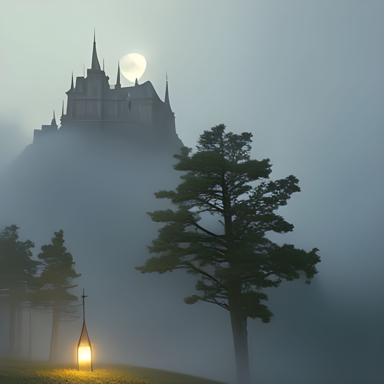 Medieval Castle Arrival on Foggy Night