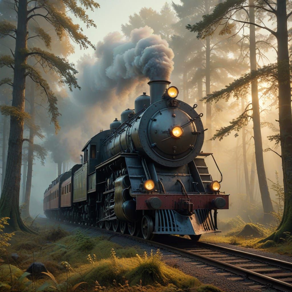 Vintage Steam Locomotive Chugs Through Enchanted Forest with...