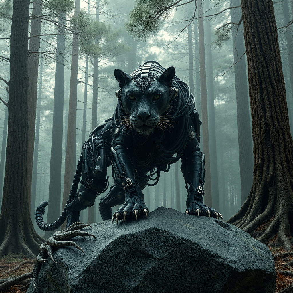 Biomechanical Panther Emerges from Ancient Forest