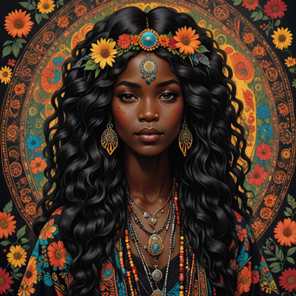 Black Goddess in Vibrant Floral Attire