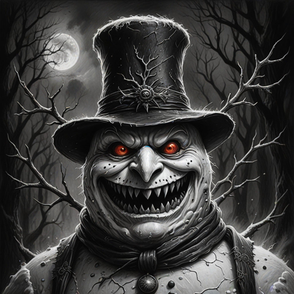 Dark Fantasy Snowman in Creepy Charcoal