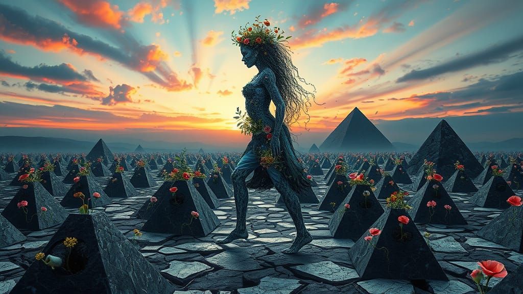 Surreal Landscape Goddess Walks on Pyramid Ecosystems