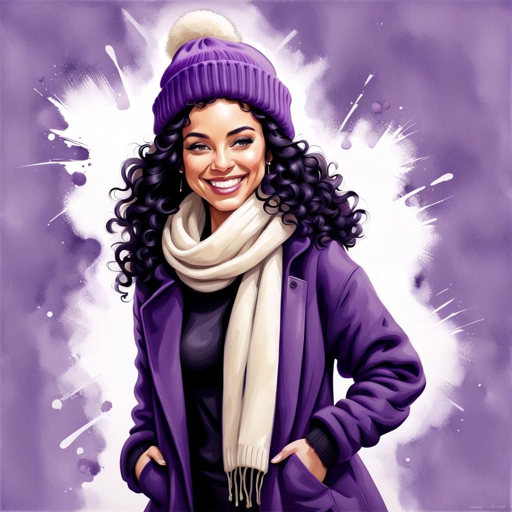 Smiling Woman in Winter Coat: Airbrush Oil Painting