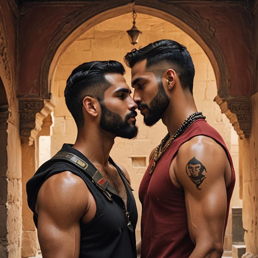 Portrait of Kissing Couple in Impasto Gouache Style