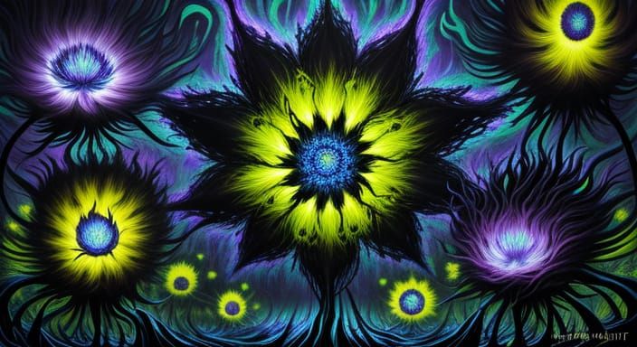 Surreal Creature in Dark Meadow, Abstract Expressionism