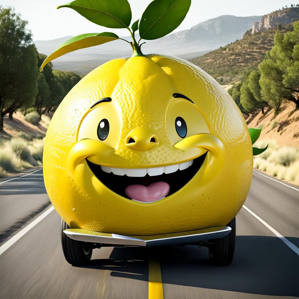 Smiling Lemon Car on the Open Road
