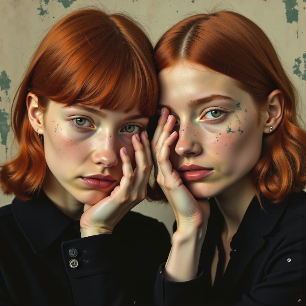Red Haired Twins Portrait in Dramatic Lighting