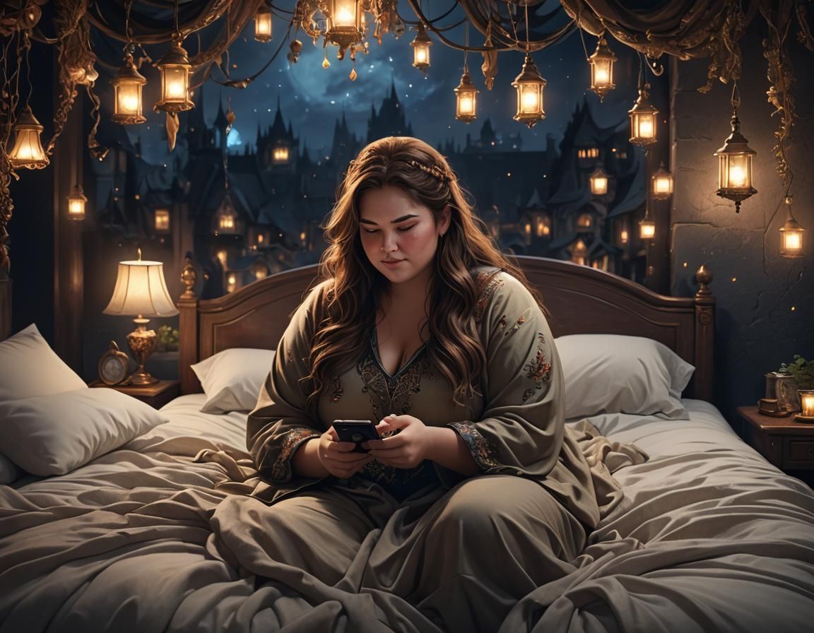 Plus Size Woman with Phone, Digital Art