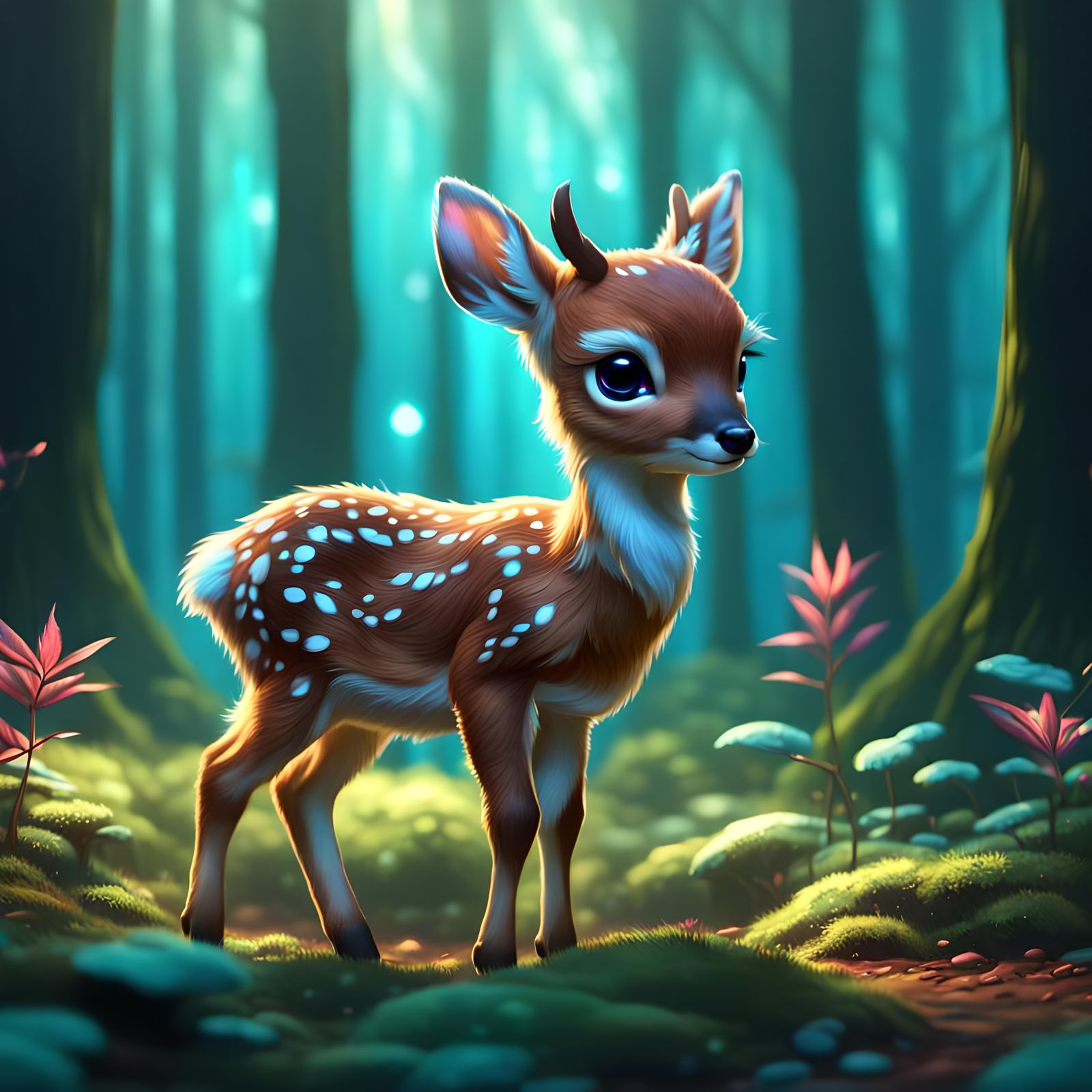 Chibi Deer in Fantasy Forest: Trending Artstation Image