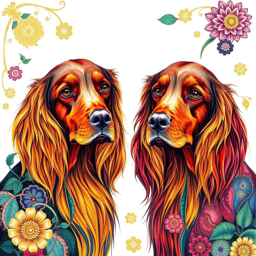 Vibrant Irish Setter Portrait in Abstract Art Style
