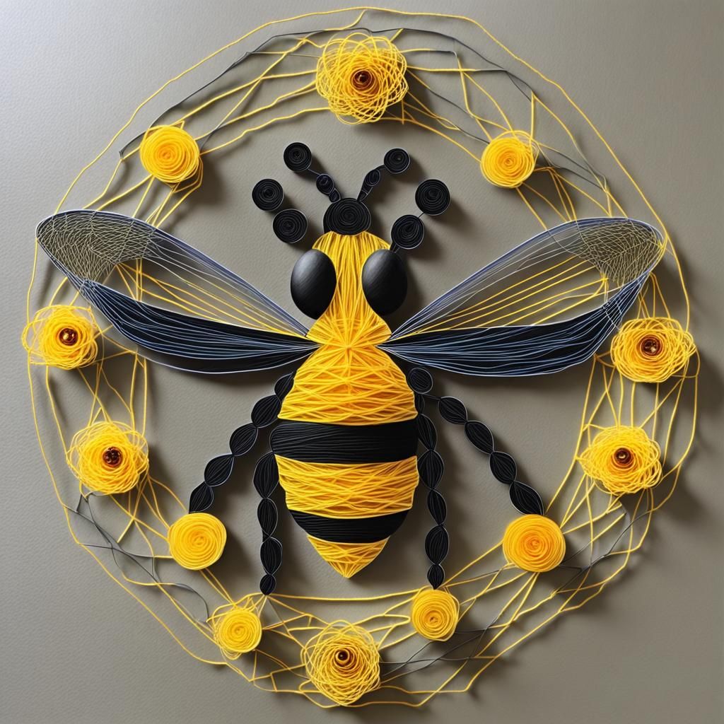 3D String Art Bee on Whimsical Flower