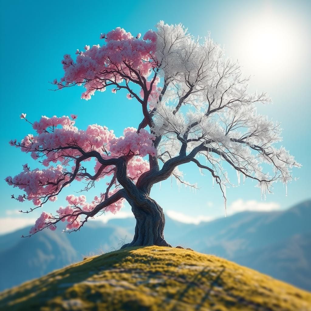Fantasy Cherry Tree in Spring and Winter