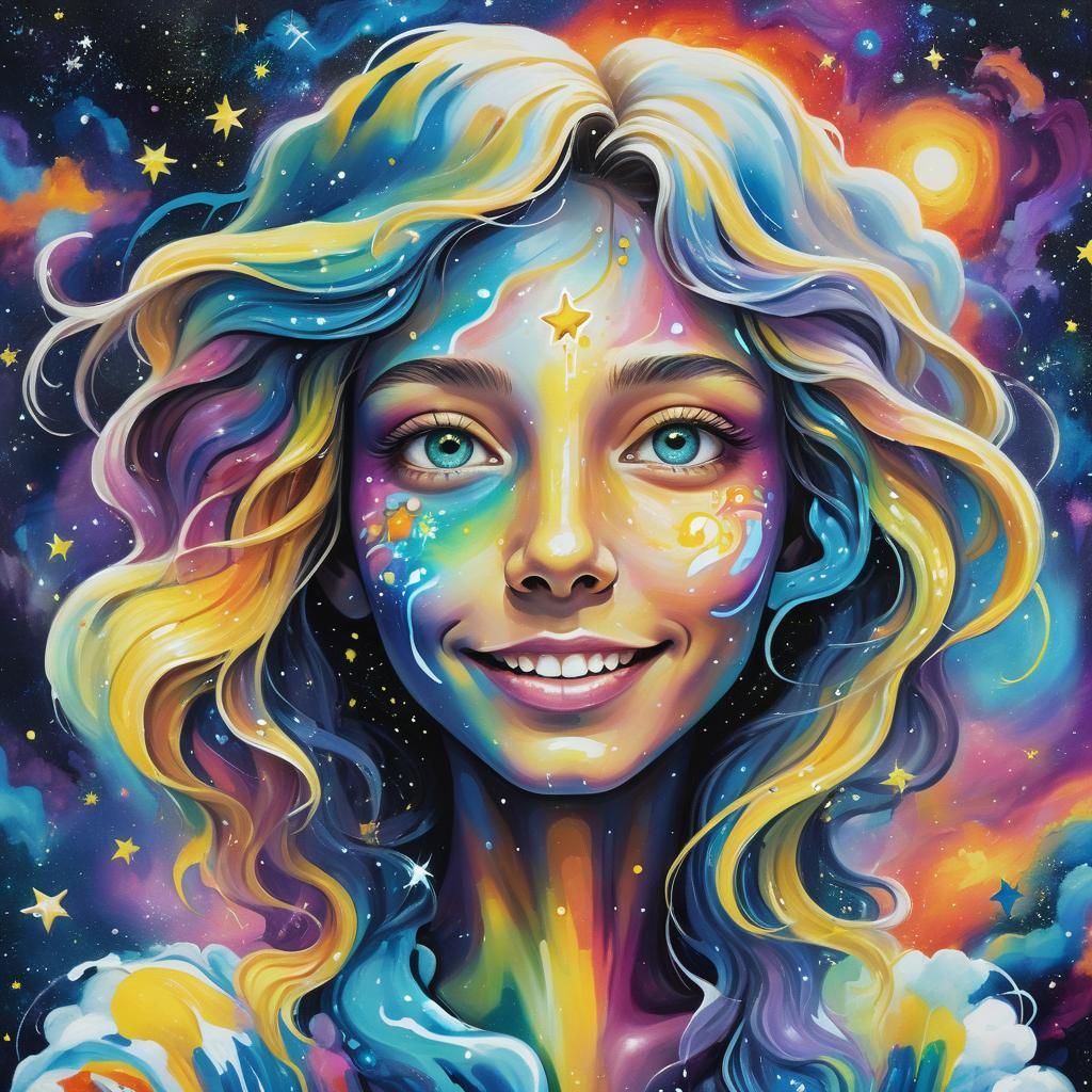 Pleiadian Starseed Portrait in Vibrant Street Art Style