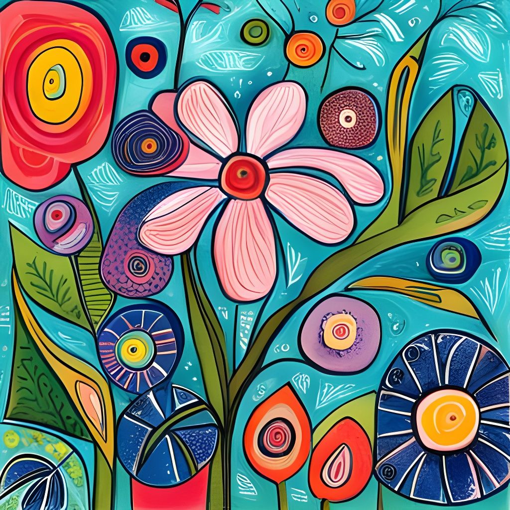 Botanical Summer Flowers in Art Brut Style