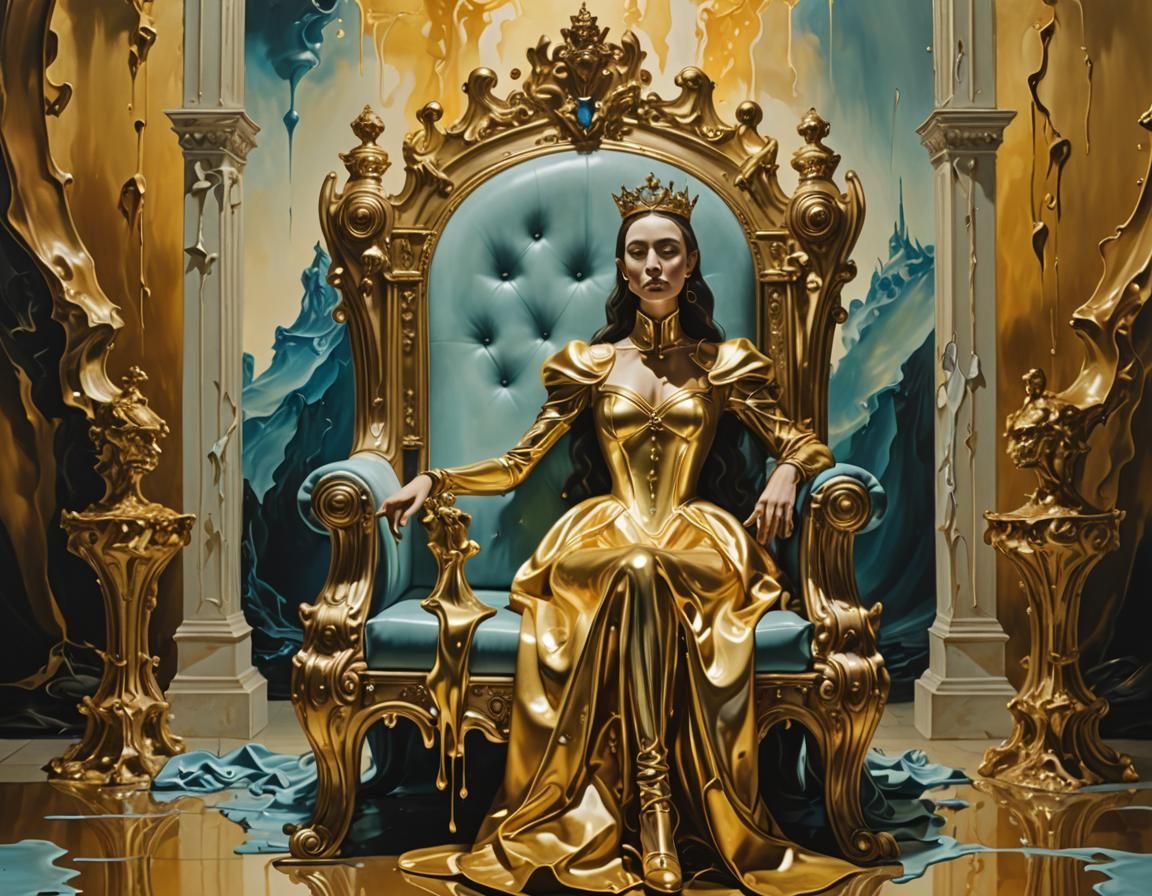 Surreal Princess on a Melting Throne as Oil Painting