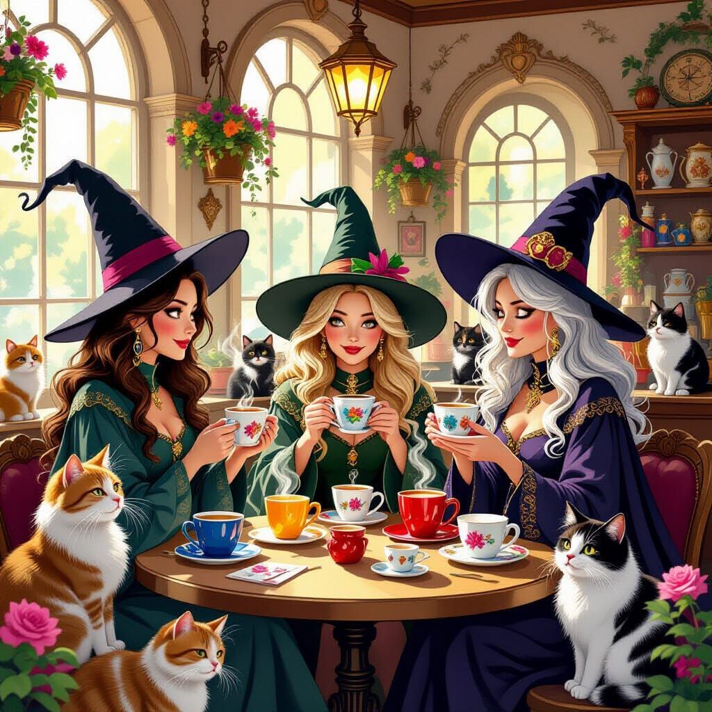 Witches Serve Cats Coffee in Magical Cafe