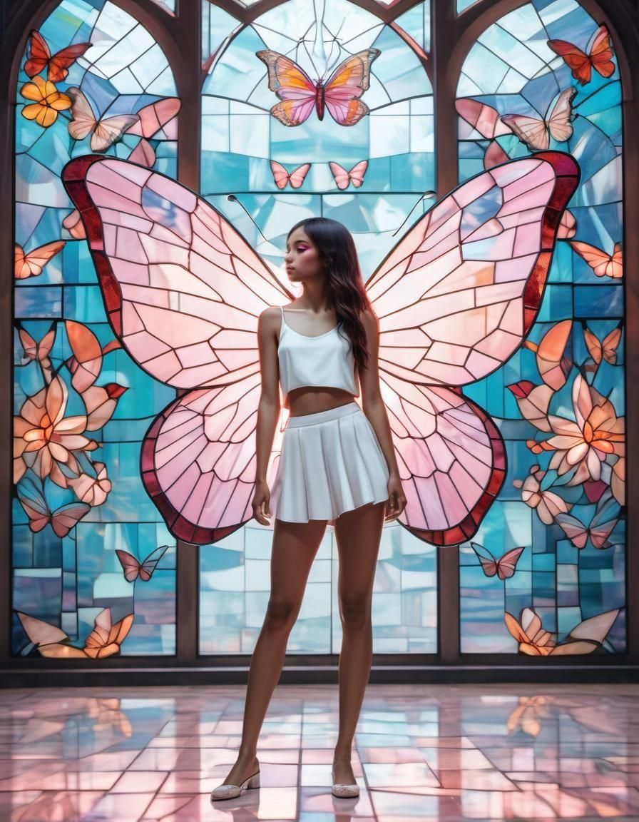 Girl with Butterfly Wings in Stained Glass Style