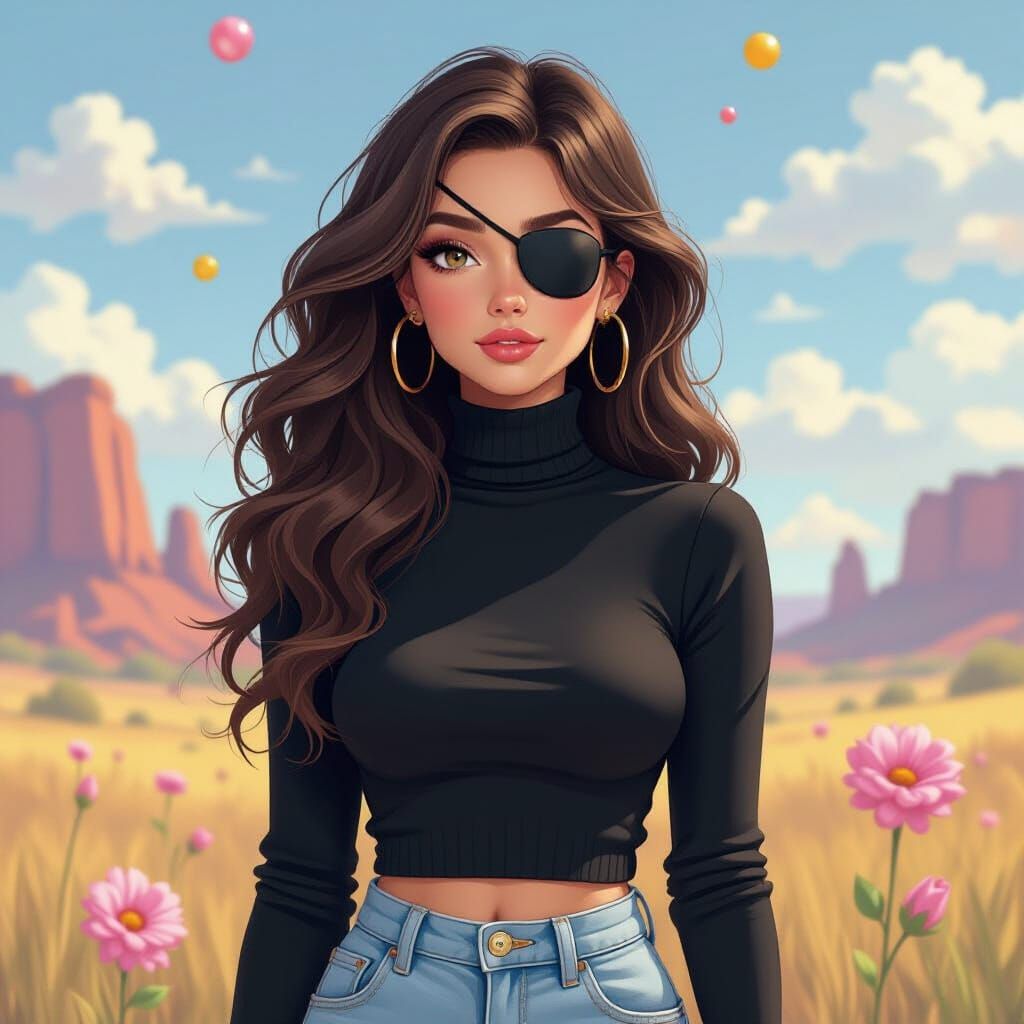 Woman with Eyepatch in Candy Art Style