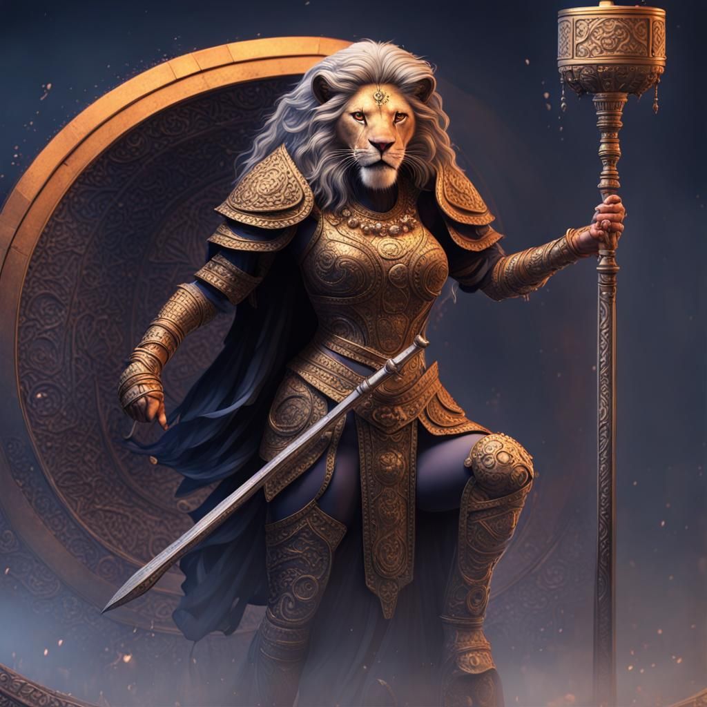 Lion Humanoid Hybrid Wielding Staff in Dark Fantasy Art