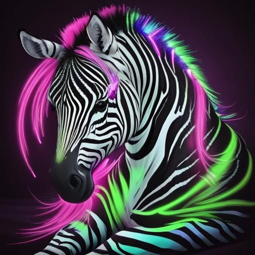 Vibrant Zebra in Fluorescent Blacklight Art