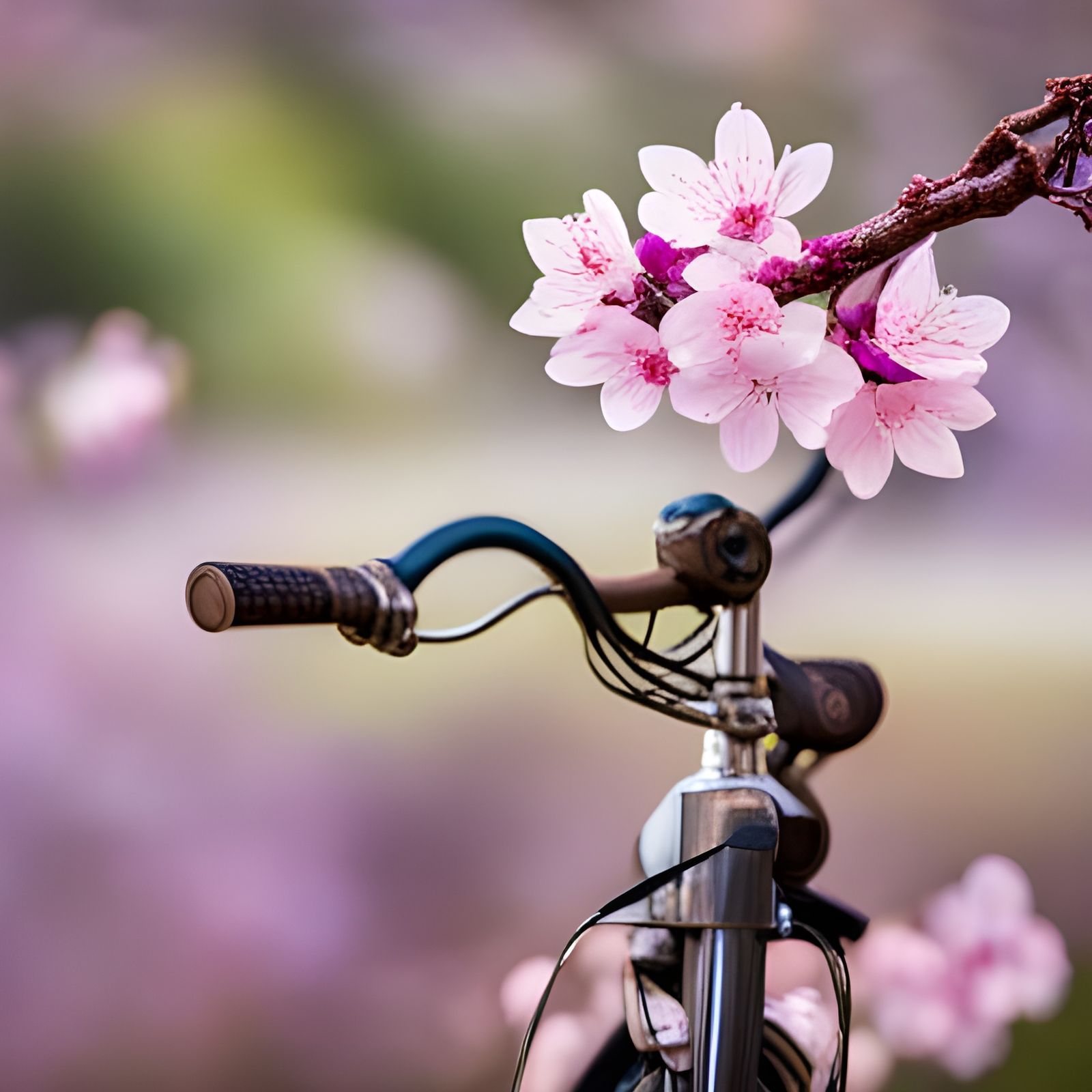Cherry Blossom Close-Up with Bicycle in Spring