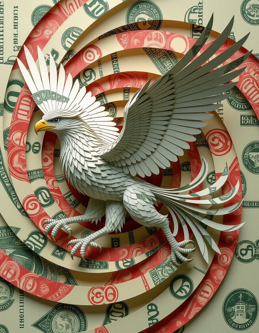 Paper Money Griffin in Flight: Hyperrealism & Graphic Design