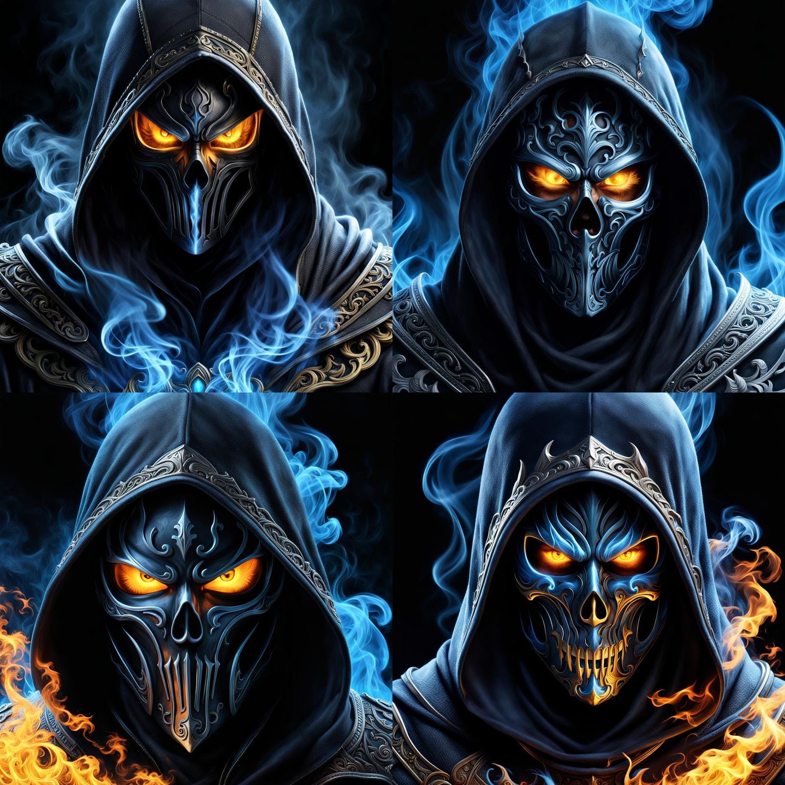 Smokey Hooded Figure with Glowing Eyes