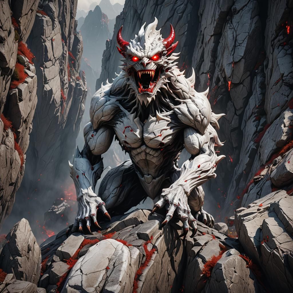 Marble Stone Monster Climbs a Mountain