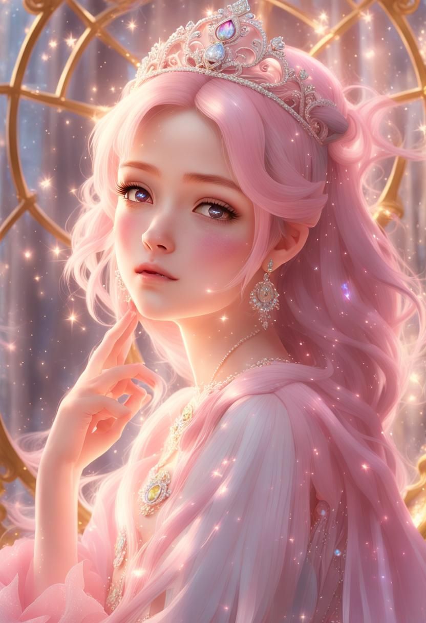 Anime Princess in Pink Tiara, 3D Render
