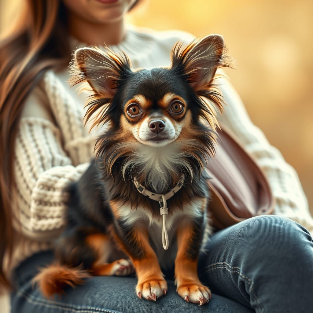 Chihuahua in Lap, Gothic Folk Art Style