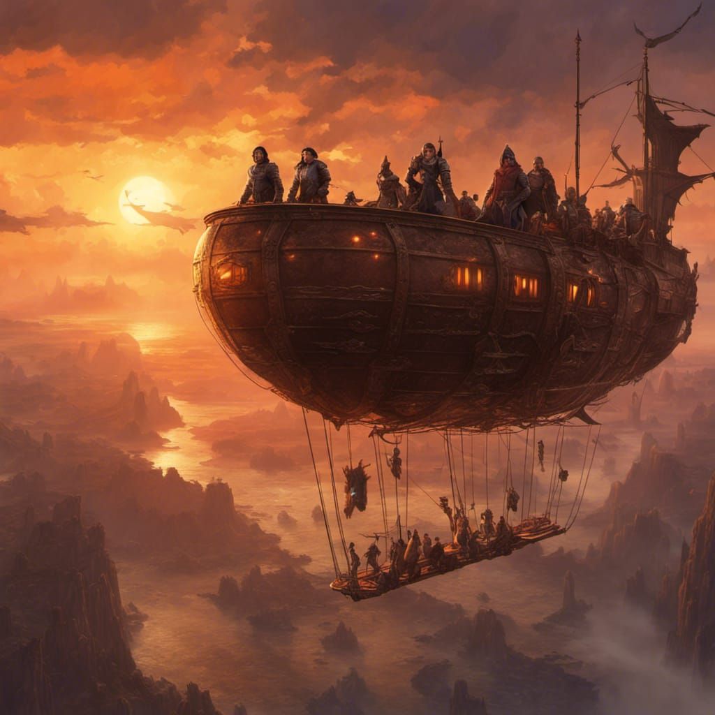 Fantasy Heroes Airship Ride at Sunset