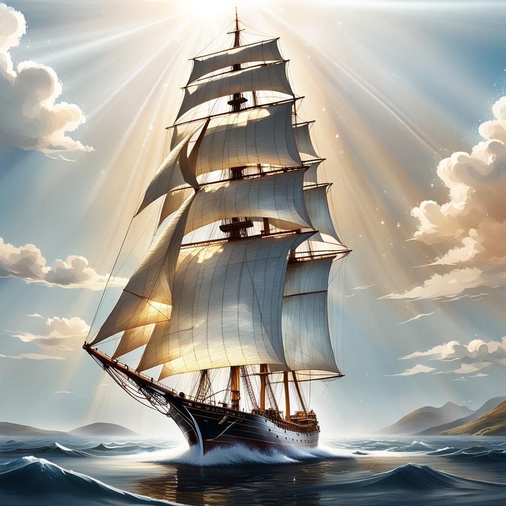 Realistic Ship Sails on Calm Waters