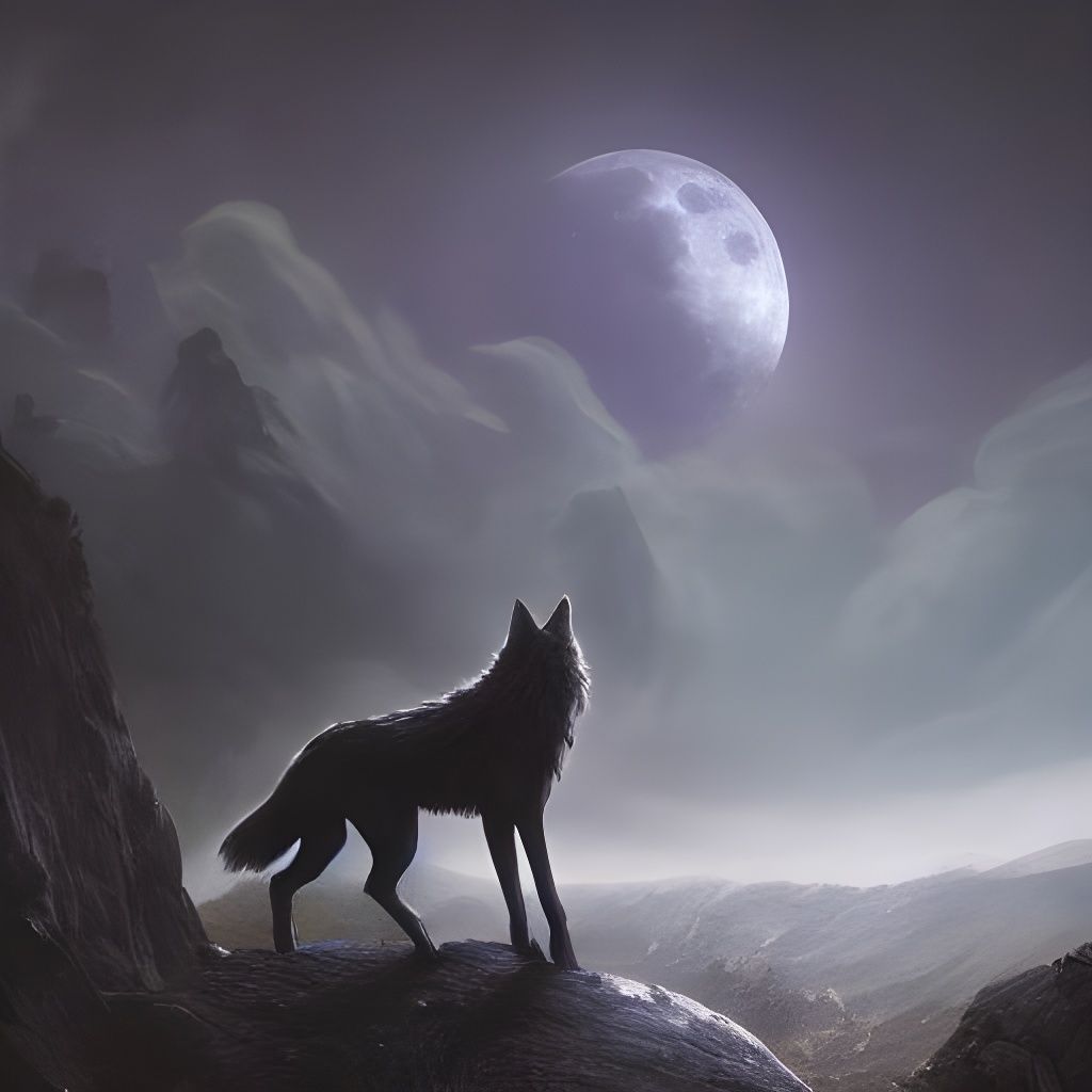 Eerie Castle Under Moonlight with Wolf Silhouette