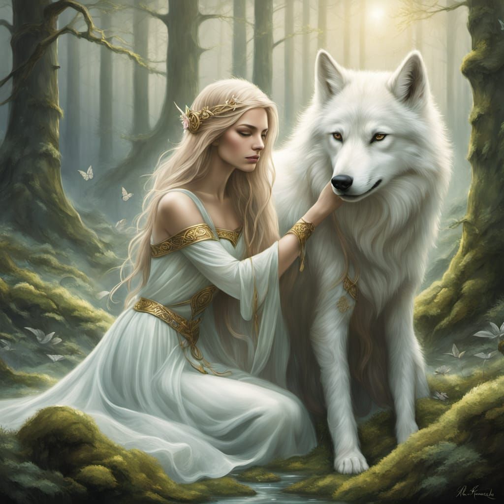 Celtic Huntress in Enchanted Forest: Art Nouveau