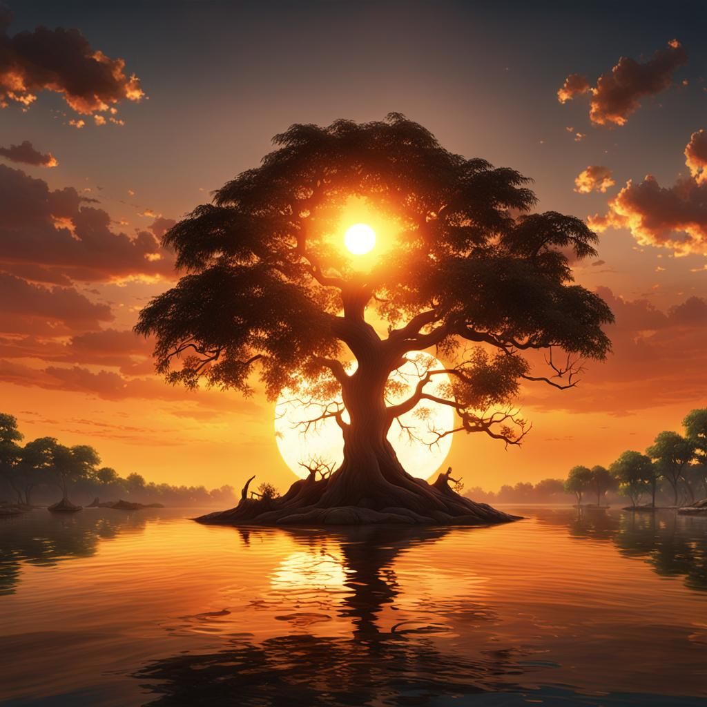 Sunset Over Water as Matte Painting