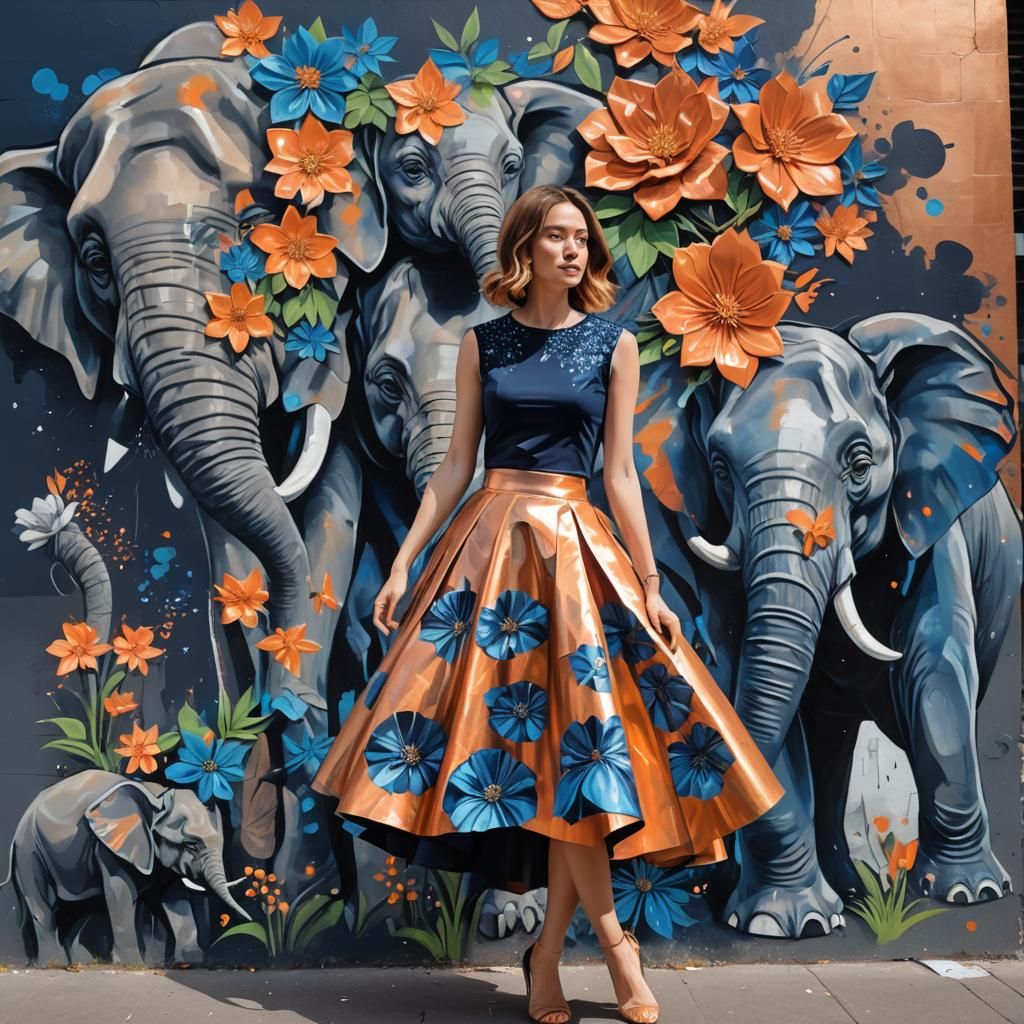 Fauvist Graffiti Art of Woman in Origami Dress