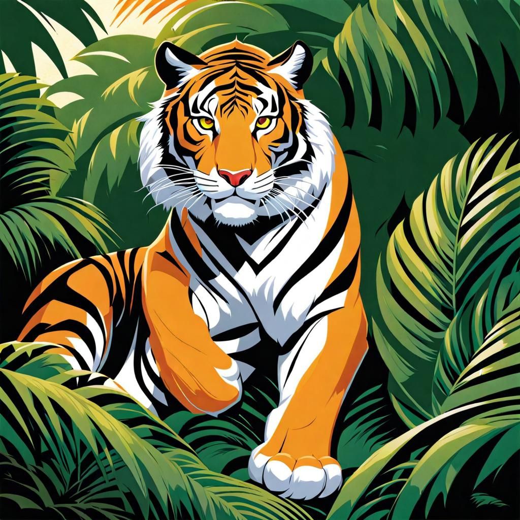 Bengal Tiger Portrait in Animated Style