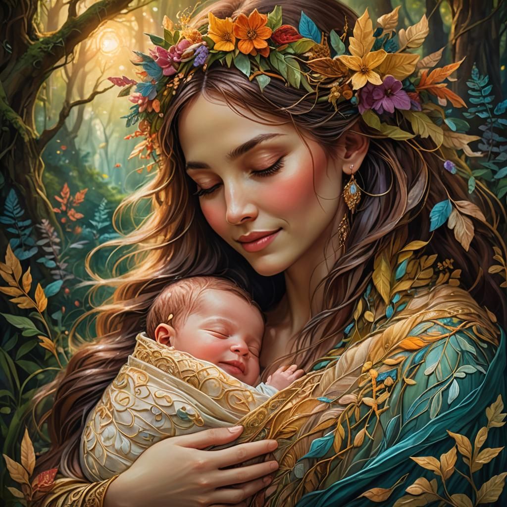 Ethereal Mother and Child Portrait in Fantasy Art