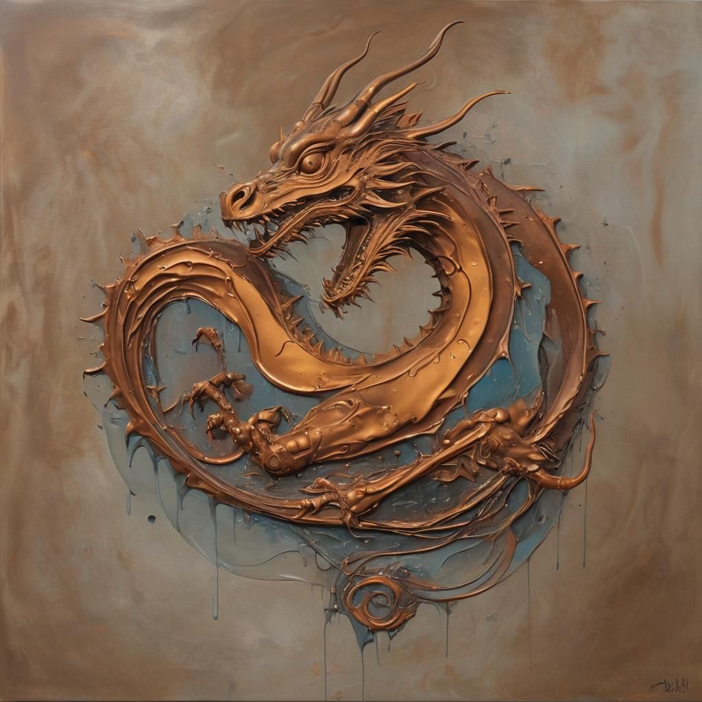 Surreal Copper Dragon in Dali Style