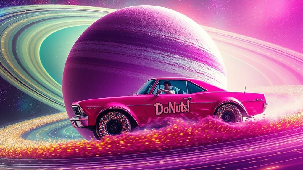 Glowing Donut Planet in Cosmic Candy Universe