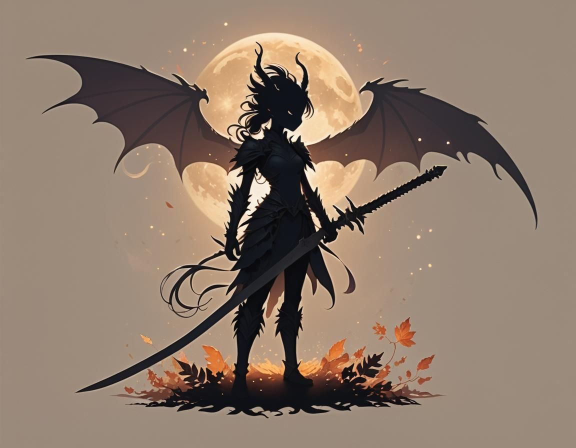 Dragon Warrior Silhouette in Cosmic Landscape