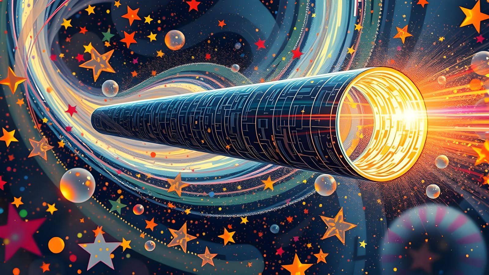 Sleek Rainbow Cylinder with Vibrant Oil Paint Vortex