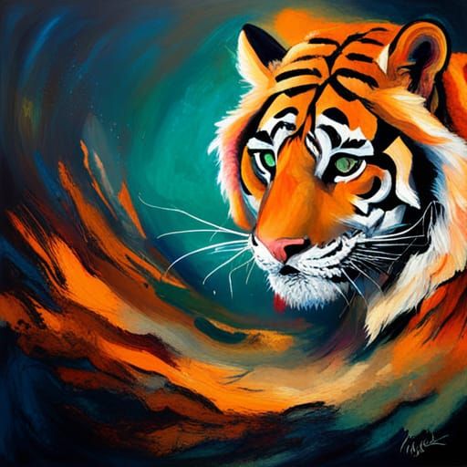 Abstract Tiger Illustration with Complementary Colors