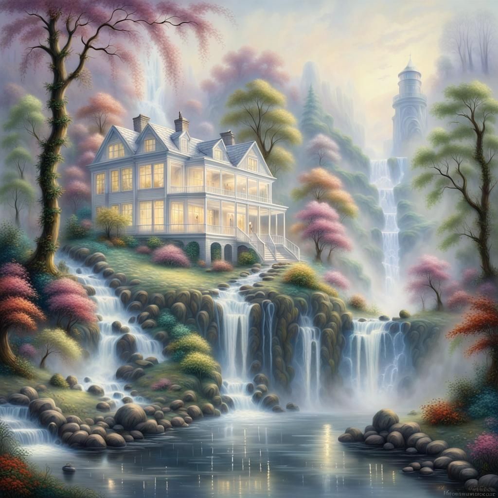 River with a beautiful white house