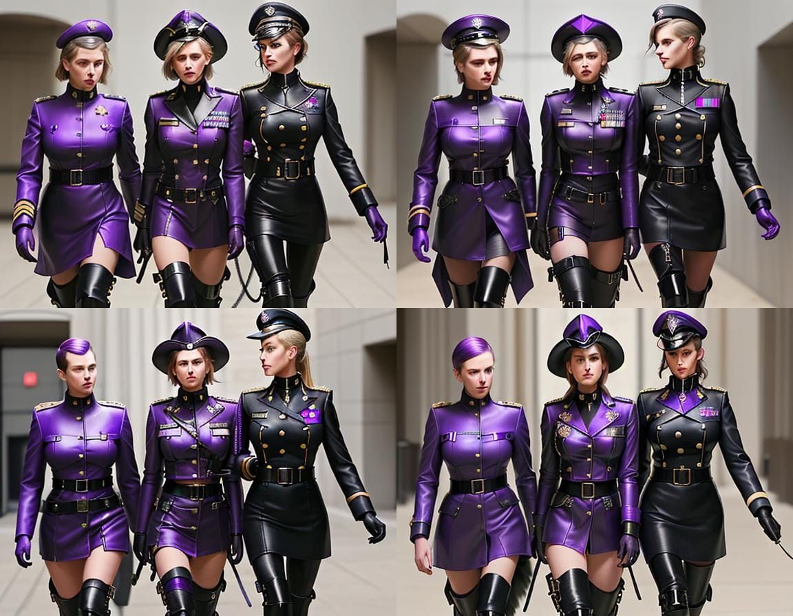 female military officer wearing purple leather military outfit