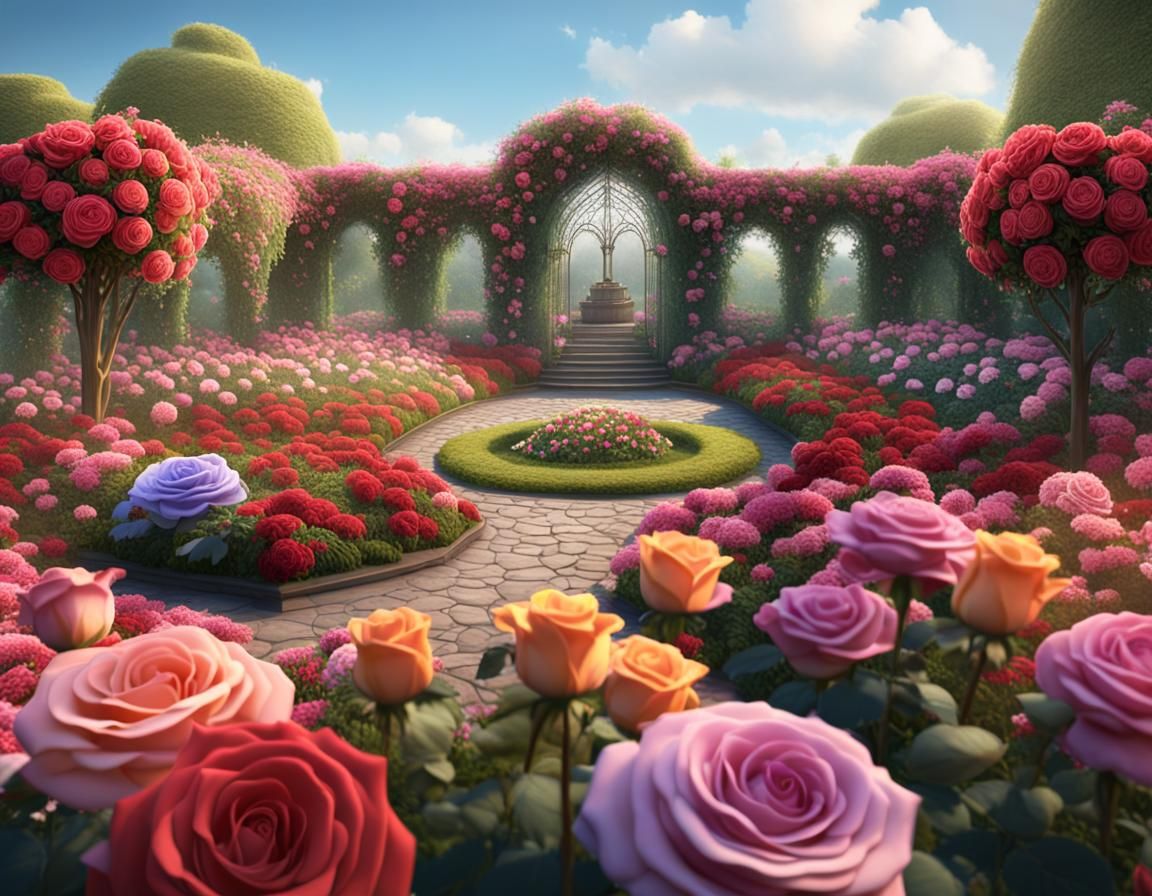 Rose Garden with Assorted Colorful Roses