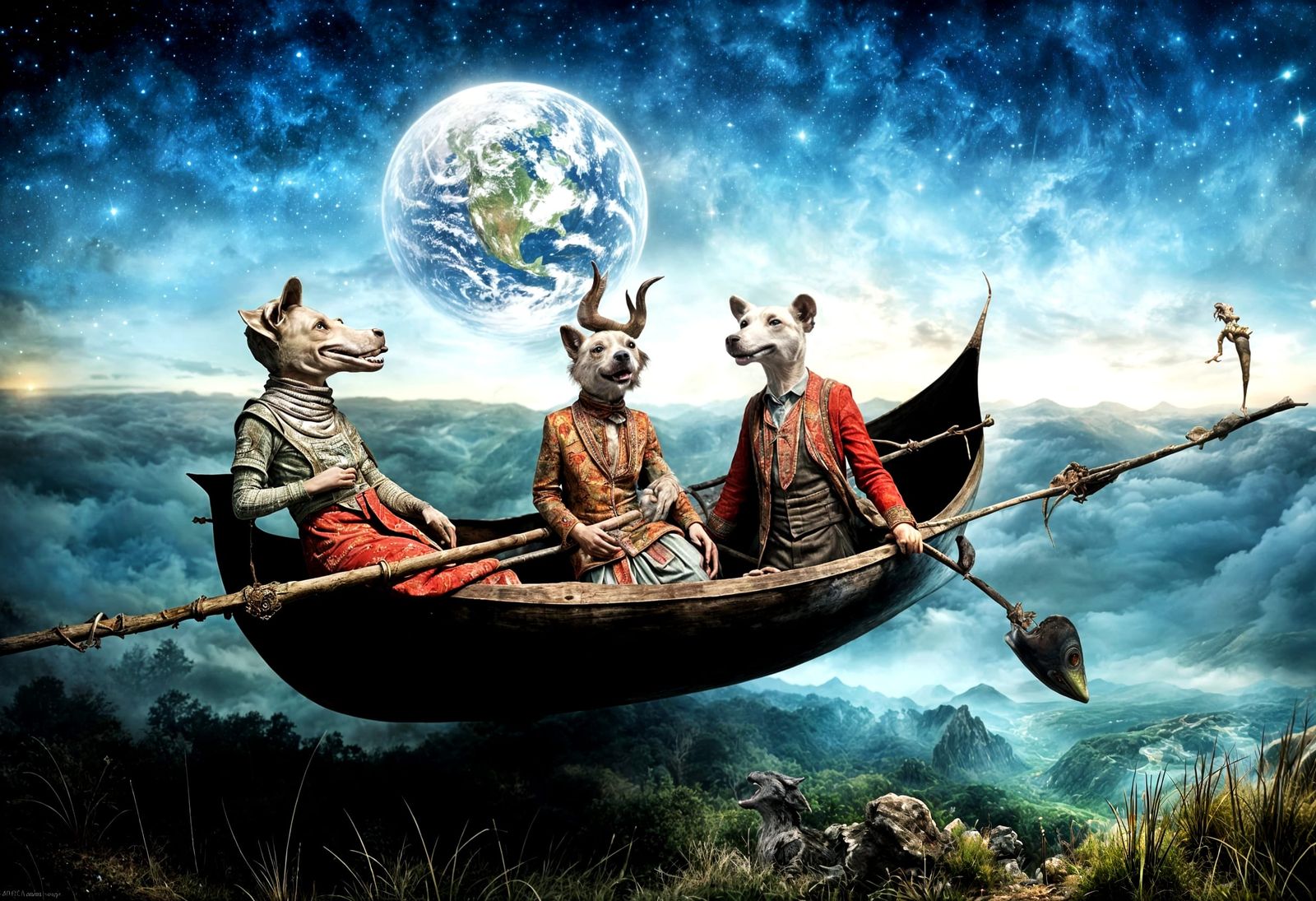 Surreal Alien Celebration in Restaurant, Hyper-Realistic Pho...