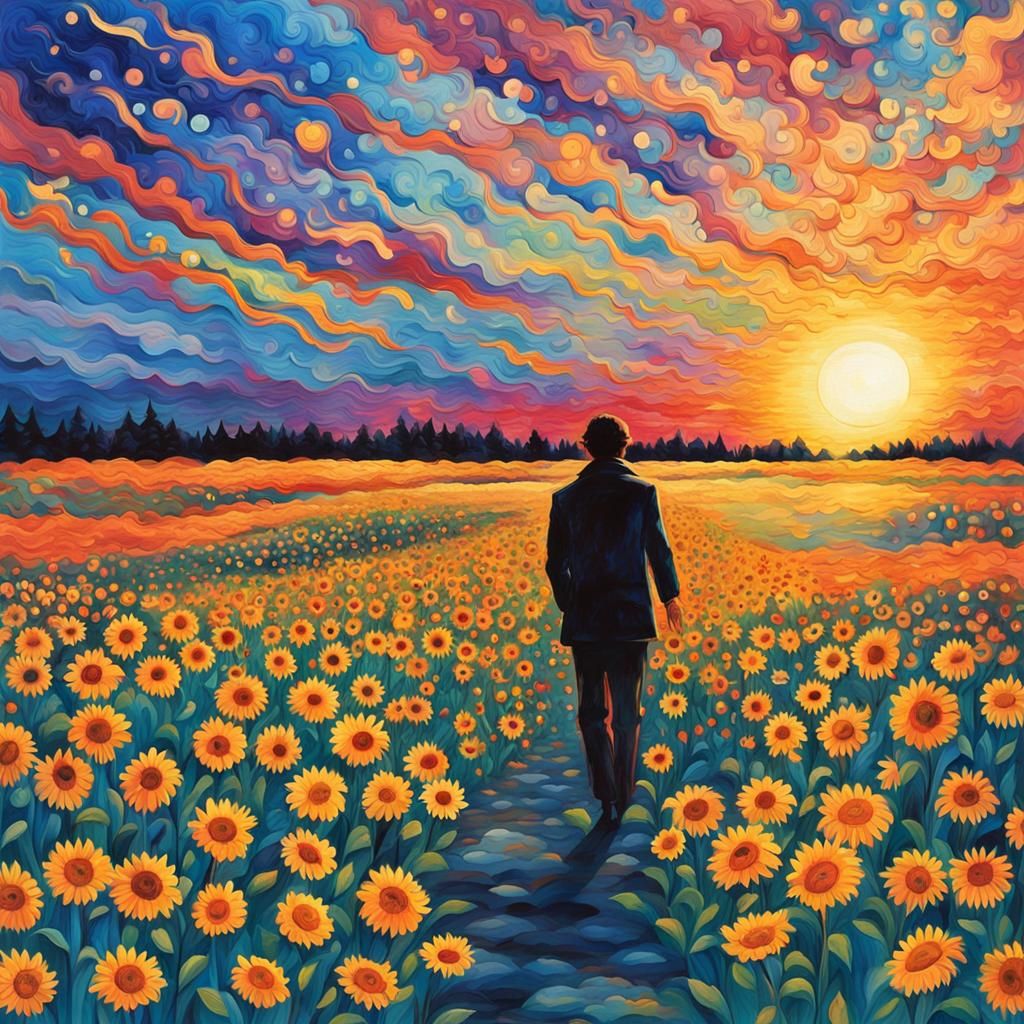 Floral Sunrise: Detailed Matte Painting in Deep Color